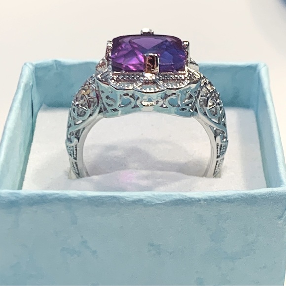 💜🆕 Vintage Amethyst Purple Gemstone Silver Ring - Picture 6 of 9